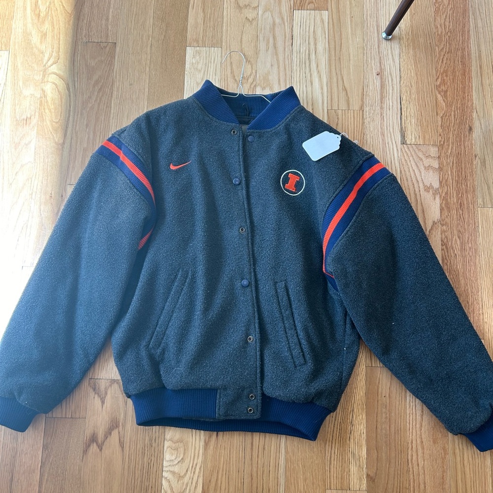 Vintage University of Illinois (Illini) Men’s Grey and Blue Varsity Jacket